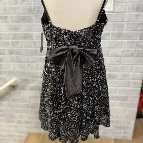 City Studio Fit And Flare Black Sequin Mini‎ Dress Sz 13/14 New With Tags